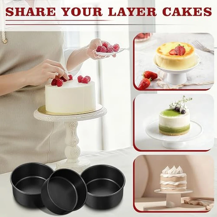 E-far 5 Inch Cake Pan Set of 3, Nonstick Stainless Steel Small Baking Pans Tins, Round Bakeware for Layer Cakes, Stainless Steel Core & Non-Toxic Coating, Straight Side & 2 Inch Deep by E-far - Image 5