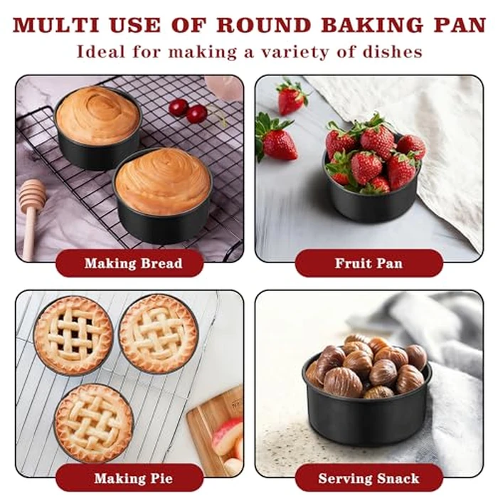E-far 5 Inch Cake Pan Set of 3, Nonstick Stainless Steel Small Baking Pans Tins, Round Bakeware for Layer Cakes, Stainless Steel Core & Non-Toxic Coating, Straight Side & 2 Inch Deep by E-far - Image 6