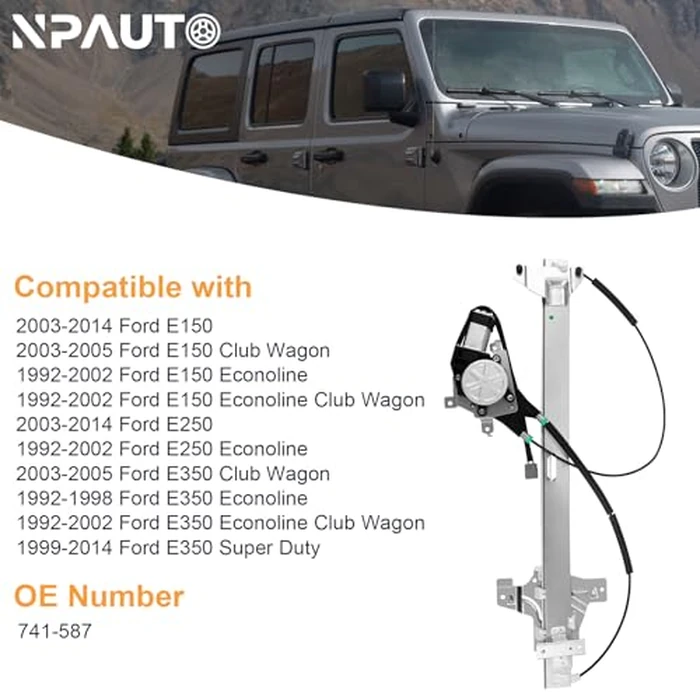 Front Passenger Side Power Window Regulator with Motor for 2003-14 Ford E-150 E-250, 1992-02 E150 E250 Econoline Van, 03-05 E350 Club Wagon, 92-98 E350 Econoline, 1999-14 E350 Super Duty, Right by NPAUTO - Image 3