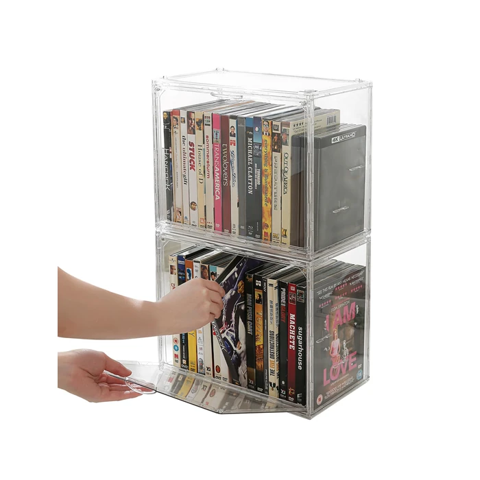 Beveetio Acrylic 2-Pack DVD Storage Box, Stackable DVD Case Holder Organizer With Door, Clear CD Storage Box For CDs, Blu Ray, Discs, Video Games, Holds Up to 34 Cases by Beveetio - Image 1