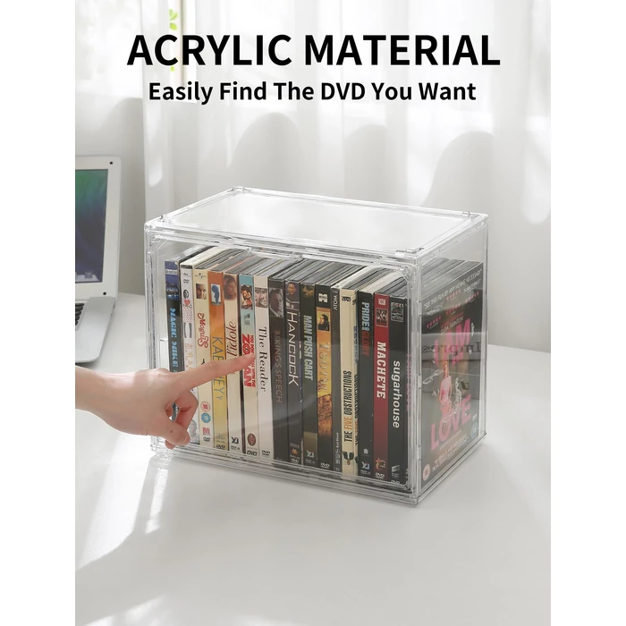 Beveetio Acrylic 2-Pack DVD Storage Box, Stackable DVD Case Holder Organizer With Door, Clear CD Storage Box For CDs, Blu Ray, Discs, Video Games, Holds Up to 34 Cases by Beveetio - Image 2