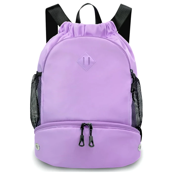 RHDZO Drawstring Backpack Gym Backpack with Shoe Compartment for Men Women String Sports Bag with Wet Pocket Cinch Swim Beach Bag, Large Purple by RHDZO - Image 1