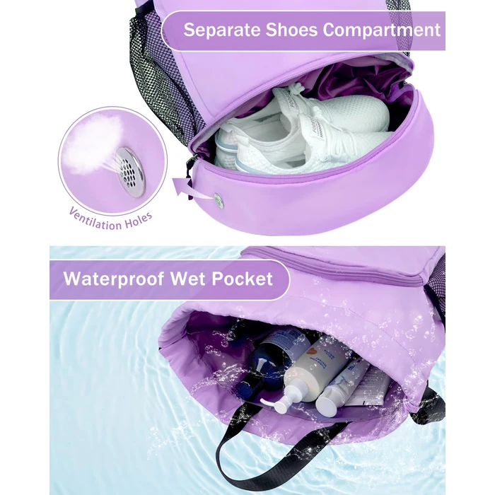 RHDZO Drawstring Backpack Gym Backpack with Shoe Compartment for Men Women String Sports Bag with Wet Pocket Cinch Swim Beach Bag, Large Purple by RHDZO - Image 2