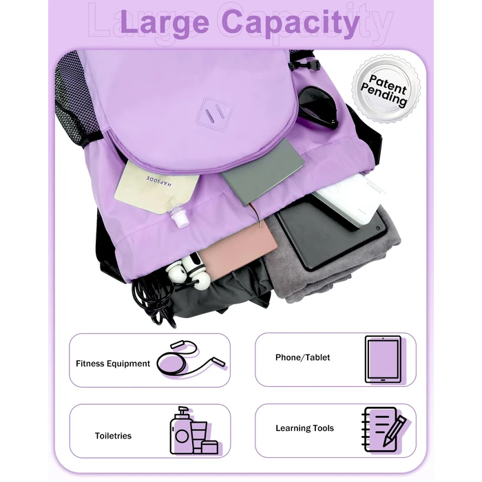 RHDZO Drawstring Backpack Gym Backpack with Shoe Compartment for Men Women String Sports Bag with Wet Pocket Cinch Swim Beach Bag, Large Purple by RHDZO - Image 5