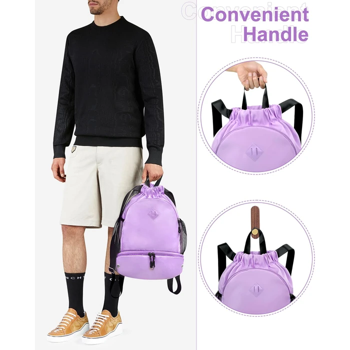 RHDZO Drawstring Backpack Gym Backpack with Shoe Compartment for Men Women String Sports Bag with Wet Pocket Cinch Swim Beach Bag, Large Purple by RHDZO - Image 7