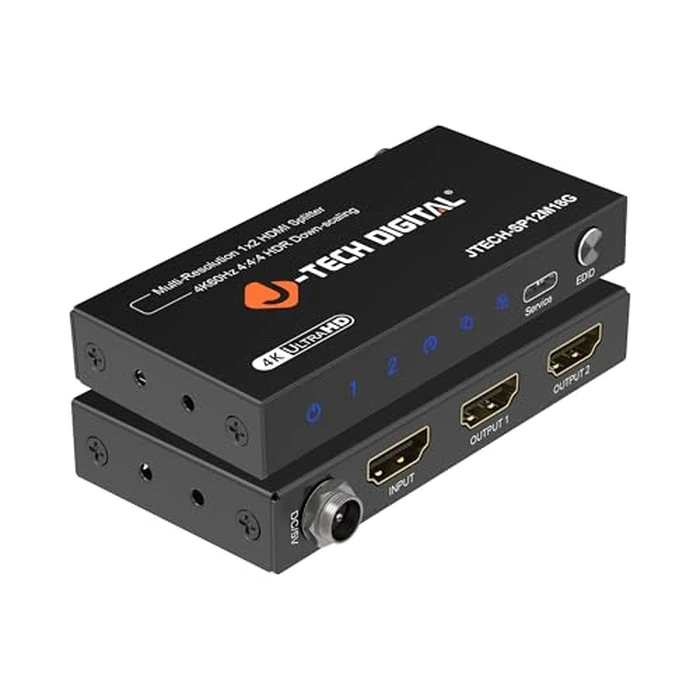 J-Tech Digital HDMI Splitter 1 in 2 Out 4K@60Hz, 1x2 HDMI Splitter for Duplicate/Mirror Screen 4K to 1080P Downscaling Function 3 EDID Settings (JTECH-SP12M18G) by J-Tech Digital - Used - Like New condition - US$16.74