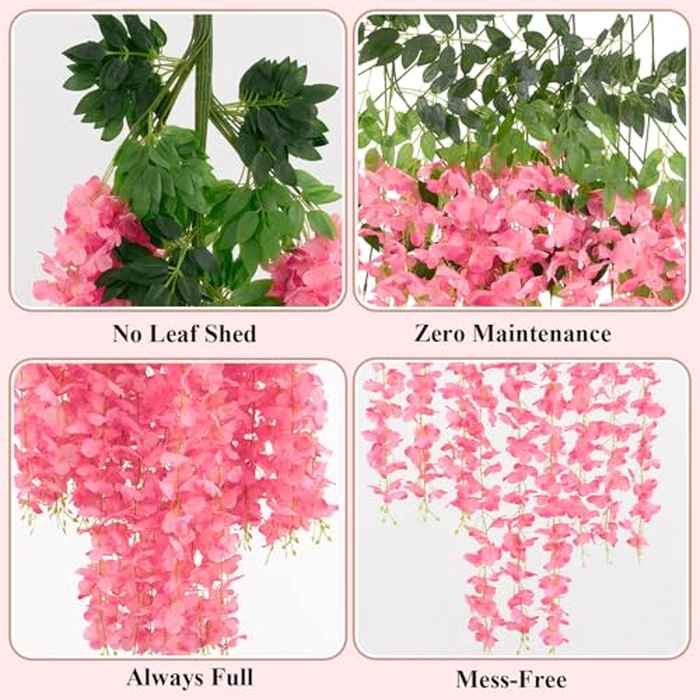 U'Artlines 24 Pack (Total 86.4 Feet) Artificial Fake Wisteria Vine Rattan Hanging Garland Silk Flowers String Home Party Wedding Decor (24, Fuchsia) by U'Artlines - Image 3