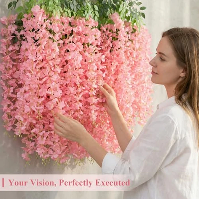 U'Artlines 24 Pack (Total 86.4 Feet) Artificial Fake Wisteria Vine Rattan Hanging Garland Silk Flowers String Home Party Wedding Decor (24, Fuchsia) by U'Artlines - Image 6