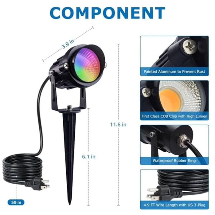SUNVIE RGB Spot Lights Outdoor 12W LED Color Changing Landscape Lights with Remote Control 120V RGBW Landscape Lighting Waterproof Outdoor Spotlight for Yard Garden Patio Lawn Decorative, 2 Pack by SUNVIE - Image 2