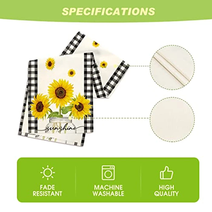Artoid Mode Buffalo Plaid Sunflower Vase Sunshine Summer Table Runner, Spring Kitchen Dining Table Decoration for Home Party Decor 13x72 Inch by Artoid Mode - Image 5