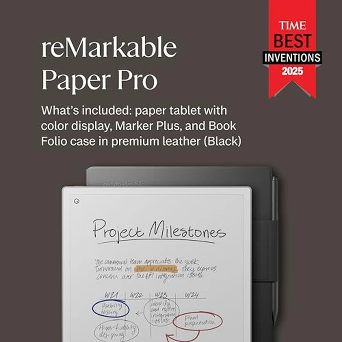 reMarkable Paper Pro Bundle - Premium Leather | Includes 11.8” reMarkable Paper Tablet, Marker Plus Pen with Eraser, and a Book Folio Cover in Black Leather by reMarkable - Image 2