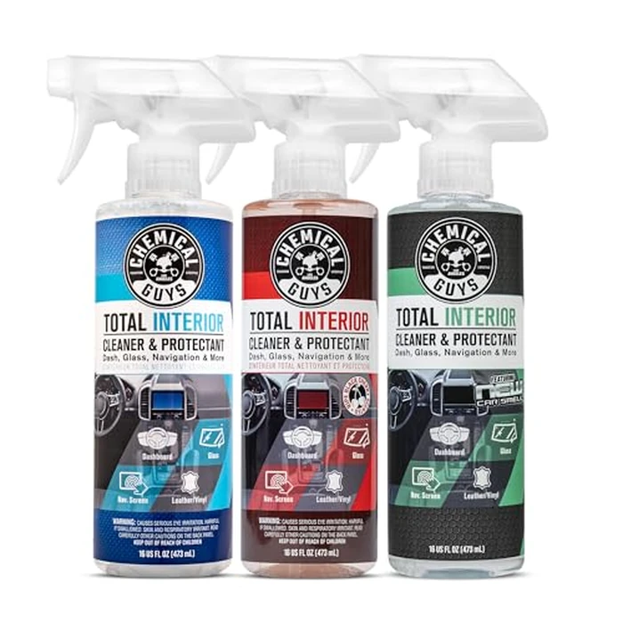 Chemical Guys Total Interior Sprayable Cleaner and Protectant Multi-Scent 3 Pack (Fresh, Black Cherry & New Car), Safe for Cars, Trucks, SUVs, Jeeps, Motorcycles, RVs & More, (3) 16 fl oz Bottles by Chemical Guys - Used - Like New condition - US$27.40
