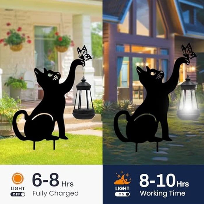twinbling Black Cat Yard Decorations Outdoor - Solar Lights Outdoor Garden Decor Stake with Butterfly Decorative Metal Housewarming Ornament for Pathway Lawn Patio - Unique Gift for Woman Mom Grandma by twinbling - Used - Acceptable condition - US$13.03