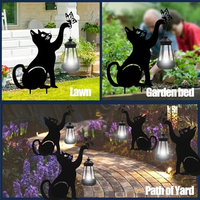 twinbling Black Cat Yard Decorations Outdoor - Solar Lights Outdoor Garden Decor Stake with Butterfly Decorative Metal Housewarming Ornament for Pathway Lawn Patio - Unique Gift for Woman Mom Grandma by twinbling - Image 3