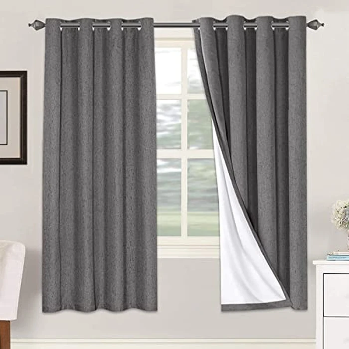H.VERSAILTEX Linen Blackout Curtains 72 Inches Long 100% Absolutely Blackout Thermal Insulated Textured Linen Look Curtain Draperies Anti-Rust Grommet, Energy Saving with White Liner, 2 Panels, Grey by H.VERSAILTEX - Used - Good condition - CA$24.75