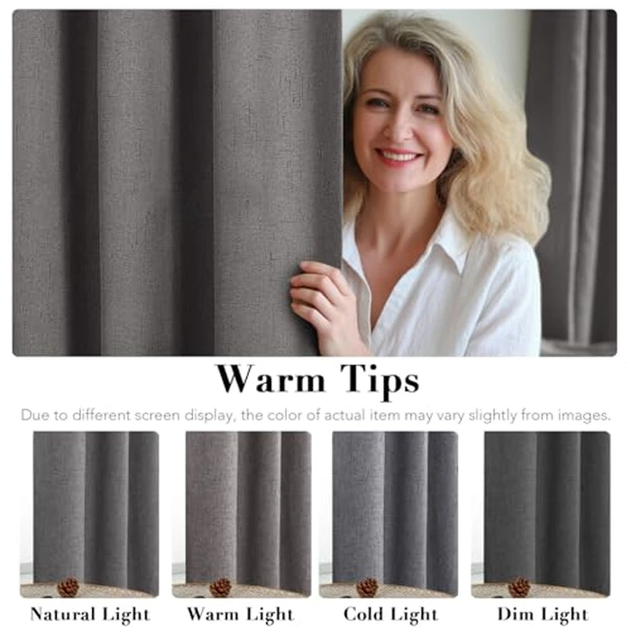 H.VERSAILTEX Linen Blackout Curtains 72 Inches Long 100% Absolutely Blackout Thermal Insulated Textured Linen Look Curtain Draperies Anti-Rust Grommet, Energy Saving with White Liner, 2 Panels, Grey by H.VERSAILTEX - Image 5