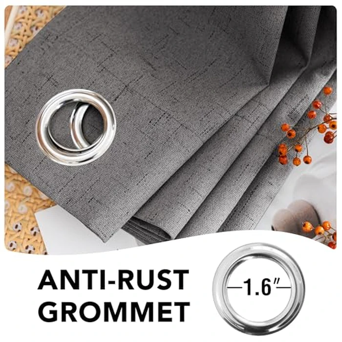 H.VERSAILTEX Linen Blackout Curtains 72 Inches Long 100% Absolutely Blackout Thermal Insulated Textured Linen Look Curtain Draperies Anti-Rust Grommet, Energy Saving with White Liner, 2 Panels, Grey by H.VERSAILTEX - Image 6