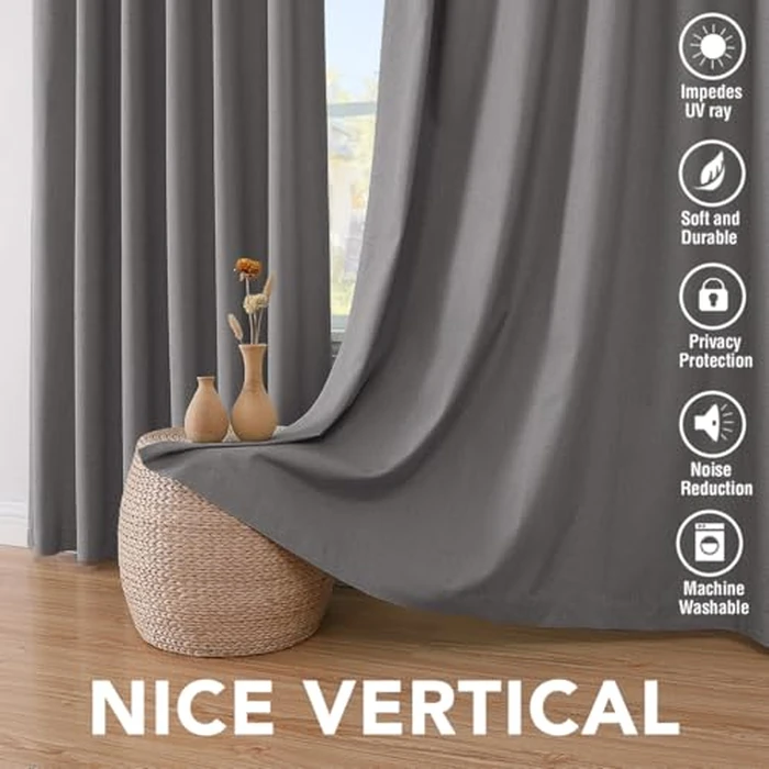 H.VERSAILTEX Linen Blackout Curtains 72 Inches Long 100% Absolutely Blackout Thermal Insulated Textured Linen Look Curtain Draperies Anti-Rust Grommet, Energy Saving with White Liner, 2 Panels, Grey by H.VERSAILTEX - Image 7
