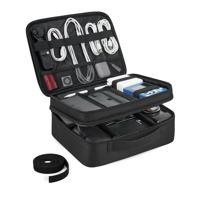 BAGSMART Cable Organizer Bag, Travel Electronics Organizer with Adjustable Divider, Tech Bag Carrying Case, Storage Bag Sturdy Tool Case with Handle for Cellphone Cord Electronics Accessories, Black by BAGSMART - Used - Very Good condition