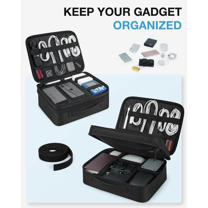 BAGSMART Cable Organizer Bag, Travel Electronics Organizer with Adjustable Divider, Tech Bag Carrying Case, Storage Bag Sturdy Tool Case with Handle for Cellphone Cord Electronics Accessories, Black by BAGSMART - Image 3