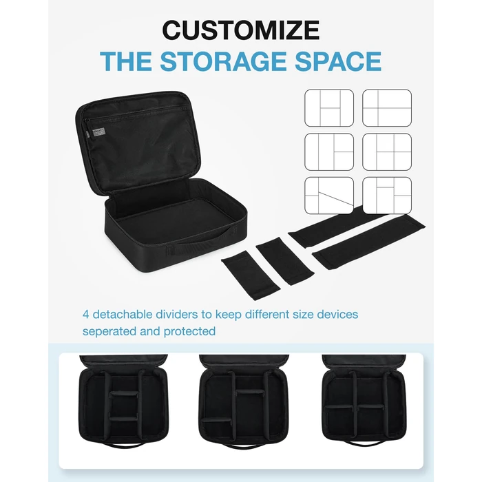 BAGSMART Cable Organizer Bag, Travel Electronics Organizer with Adjustable Divider, Tech Bag Carrying Case, Storage Bag Sturdy Tool Case with Handle for Cellphone Cord Electronics Accessories, Black by BAGSMART - Image 4