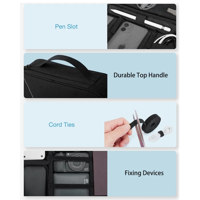 BAGSMART Cable Organizer Bag, Travel Electronics Organizer with Adjustable Divider, Tech Bag Carrying Case, Storage Bag Sturdy Tool Case with Handle for Cellphone Cord Electronics Accessories, Black by BAGSMART - Image 5