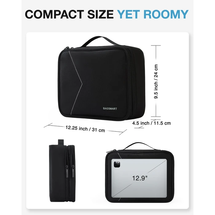 BAGSMART Cable Organizer Bag, Travel Electronics Organizer with Adjustable Divider, Tech Bag Carrying Case, Storage Bag Sturdy Tool Case with Handle for Cellphone Cord Electronics Accessories, Black by BAGSMART - Image 6