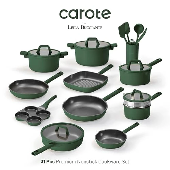CAROTE 31PCS Pots and Pans Set, Nonstick Cookware Set Kitchen Non Stick Induction Titanium Cookware Non-toxic Granite Cooking set, PFOA Free by CAROTE - Image 5
