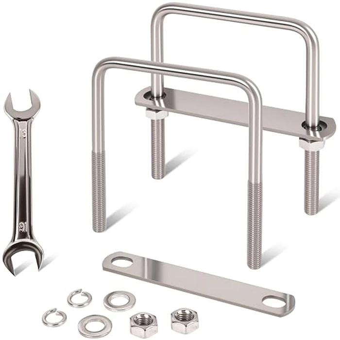 ZYUAROM 2 Pcs M10 Square U Bolts 4 Inch Wide, 3/8" x 4"W x 5" L Stainless U Bolt Heavy Duty with Nuts, Bolt Plate and Washers (2, M10 x 4" W x 5" L) by ZYUAROM - Used - Like New condition - US$12.27