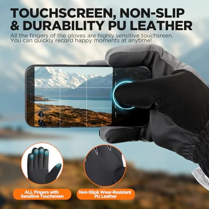 rivmount 3 M Winter Gloves Men Women, Thermal Ski Gloves for Cold Weather with Warm, Touchscreen, Waterproof, Windproof for Outdoor, Running, Skiing, Cycling, Working, Snow Black-Gray Size L by rivmount - Image 3