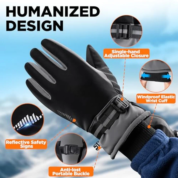 rivmount 3 M Winter Gloves Men Women, Thermal Ski Gloves for Cold Weather with Warm, Touchscreen, Waterproof, Windproof for Outdoor, Running, Skiing, Cycling, Working, Snow Black-Gray Size L by rivmount - Image 4