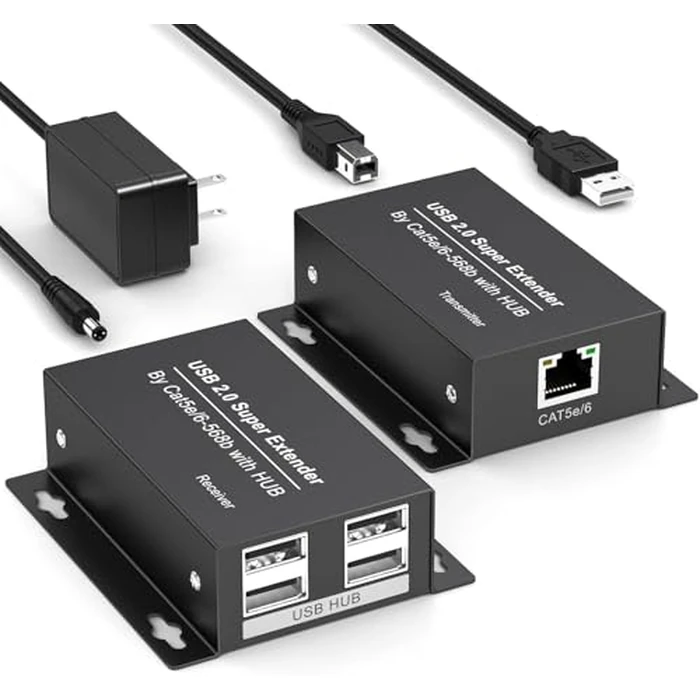 USB Extender Over Ethernet USB 2.0 HUB RJ45 Cat5e/6, 196ft/60m, up to 480Mbps Transfer Rate No Driver Required Supports POC Power Supply, Supports Connecting Keyboard Mouse U Disk Printer etc. by CMSTEDCD - Used - Like New condition - US$39.15
