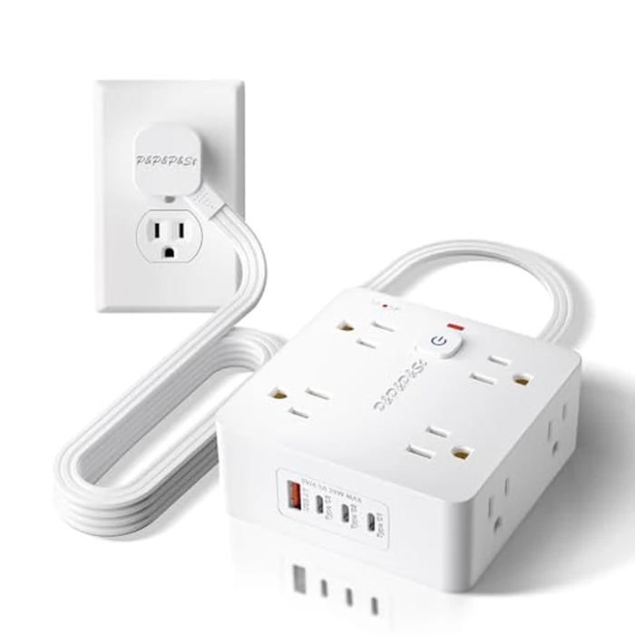 P&P&P&St Surge Protector Power Strip with USB, Wall Mount Outlet Extender, 8 Outlets + 4USB Ports (1USB-A + 3USB-C/20W), 11 Ft Flat Plug Extension Cord, Overload & Lightning Protection, UL Certified, by P&P&P&St - Used - Like New condition