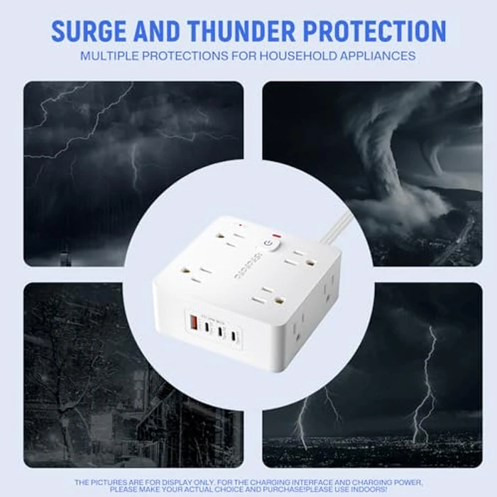 P&P&P&St Surge Protector Power Strip with USB, Wall Mount Outlet Extender, 8 Outlets + 4USB Ports (1USB-A + 3USB-C/20W), 11 Ft Flat Plug Extension Cord, Overload & Lightning Protection, UL Certified, by P&P&P&St - Image 5