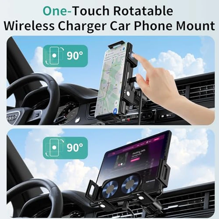 JDHDL Wireless Car Charger Mount, 15W Dual Coil One-Touch Rotatable Car Phone Holder Wireless Charger for Samsung Galaxy Z Fold 7/6/5/4/3/2, Z Flip, S25/S24/S23/S22, iPhone, Car Charger Included by JDHDL - Image 5