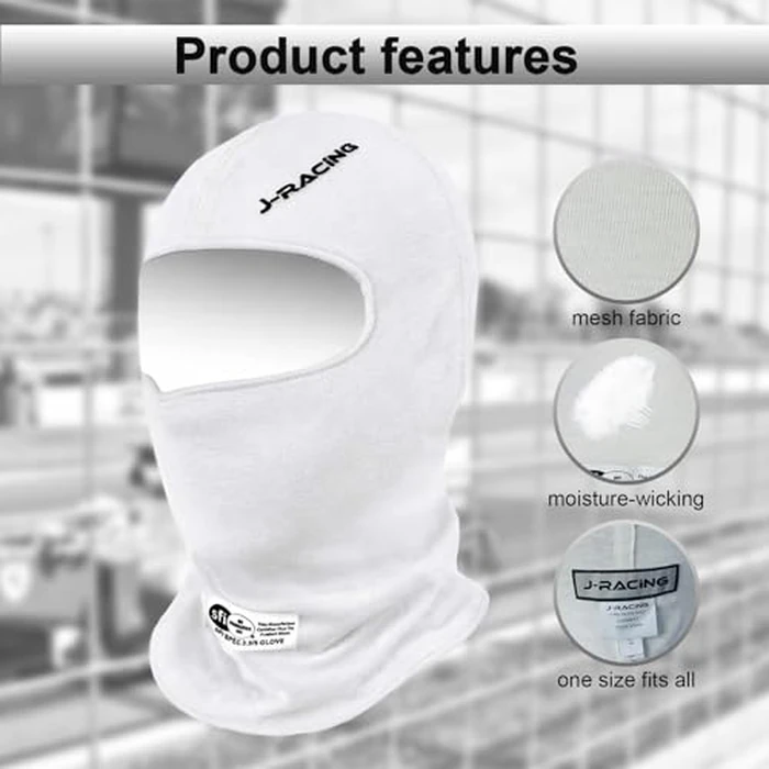 J-RACING(R) Racing Balaclava, Lightweight Aramid Knit, SFI 3.3 Certified, Flame Retardant, Stretch Fit & Breathable Head Sock for Auto Racing- Upgrade White by J-RACING - Image 4