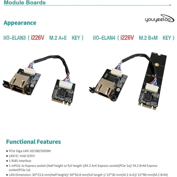 youyeetoo i226-V Gigabit 2.5G Ethernet Server NIC Card - M.2 Interface for Enhanced Network Speeds,Support youyeetoo X1 X86 SBC, 10/100/1000/2500 Mbps RJ45 LAN (M.2 A + E Key,20CM) by youyeetoo - Image 4