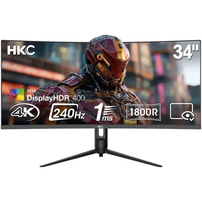 HKC 34" UltraWide UHD 4K 240Hz 1ms DIC HDR400 95% DCI-P3 Curved Gaming Computer Monitor with Height Adjustable, Swivel, Pivot & Tilt Stand CG345UK by HKC - Image 2
