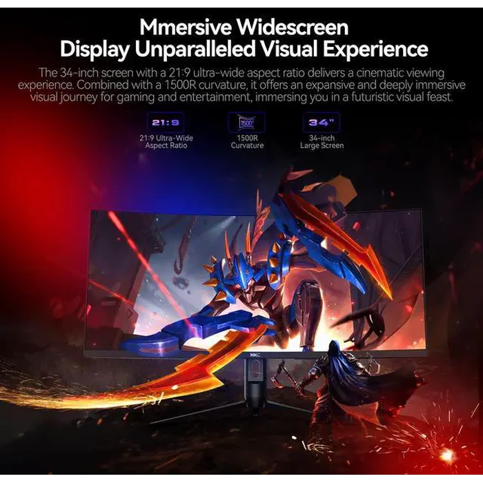 HKC 34" UltraWide UHD 4K 240Hz 1ms DIC HDR400 95% DCI-P3 Curved Gaming Computer Monitor with Height Adjustable, Swivel, Pivot & Tilt Stand CG345UK by HKC - Image 7