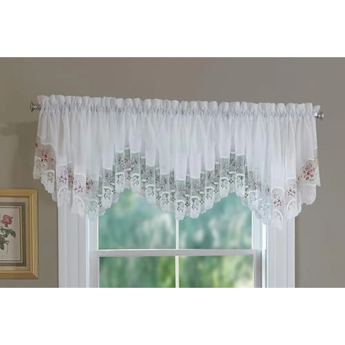 Today's Curtain, Vintage Macramé Organza Crescent 18", White/Rose, 58" W x 18" L by Today's Curtain - Used - Good condition - CA$16.47