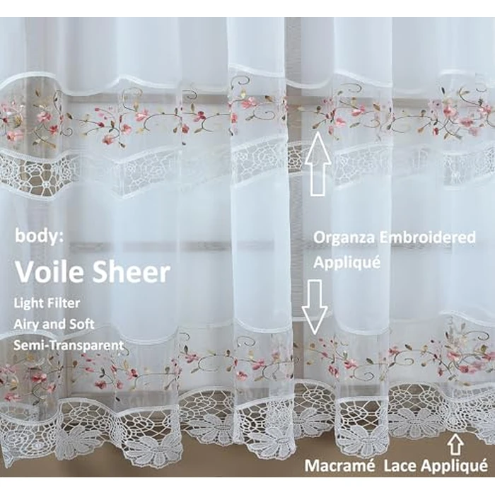 Today's Curtain, Vintage Macramé Organza Crescent 18", White/Rose, 58" W x 18" L by Today's Curtain - Image 3