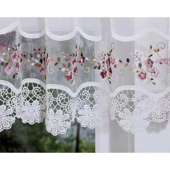 Today's Curtain, Vintage Macramé Organza Crescent 18", White/Rose, 58" W x 18" L by Today's Curtain - Image 8