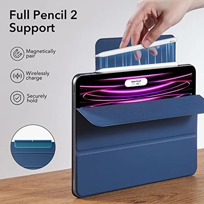 ESR for iPad Pro 12.9 6th/5th/4th Gen, iPad Air 13 Inch Case M3/M2 (2025/2024), Powerful Magnetic Attachment, Slim Trifold Stand Case, Supports Pencil Pro & Pencil (USB-C), Rebound Series, Navy Blue by ESR - Image 4