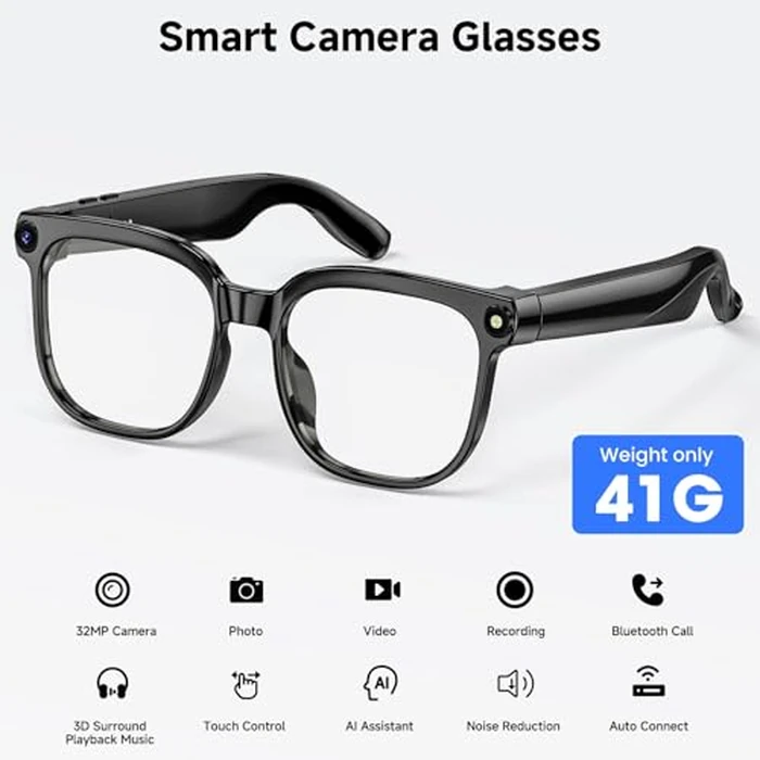 AI Smart Glasses with Camera, 4K 800W HD Video Recording Glasses with Audio, Bluetooth Sunglassess with Camera, Real-Time Translation, Voice Assistant, Object Recognition, Hands-Free Music Calls by Haulvean - Image 2