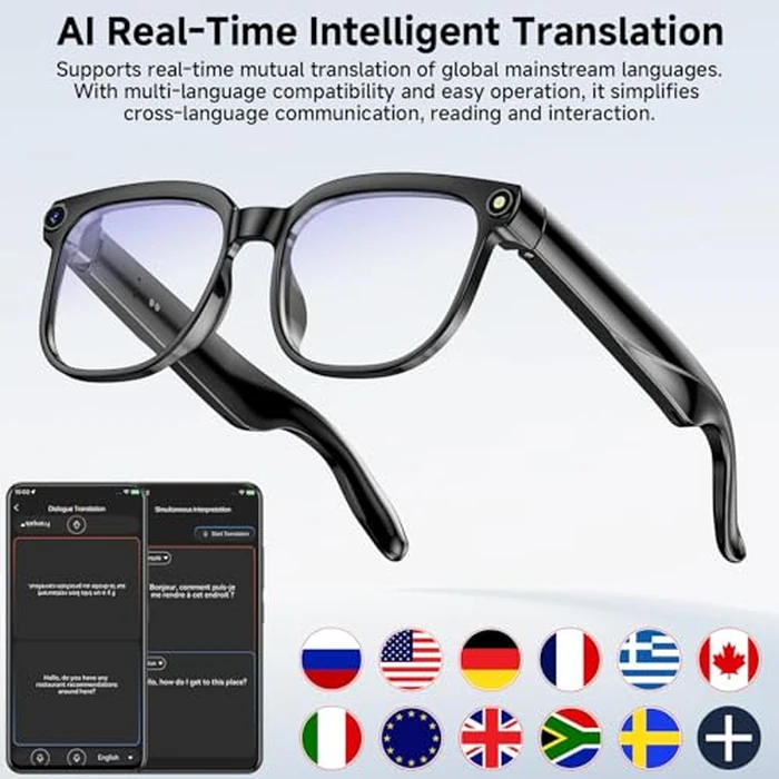 AI Smart Glasses with Camera, 4K 800W HD Video Recording Glasses with Audio, Bluetooth Sunglassess with Camera, Real-Time Translation, Voice Assistant, Object Recognition, Hands-Free Music Calls by Haulvean - Image 6