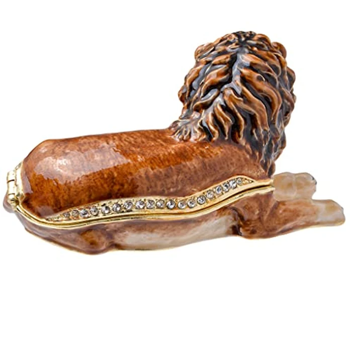 FJ FENGZHIJIE Golden Crystal Enameled Lion Jewelry Box, Hand-Painted Hinged Wild Animal Trinket Box, Elegant Home Décor & Unique Gift for Lion Lovers by FJ FENGZHIJIE - Image 5