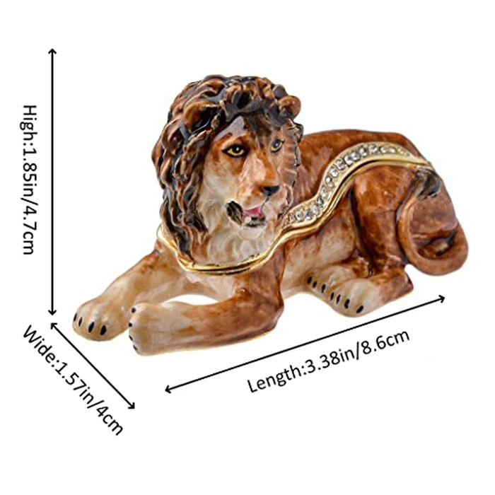 FJ FENGZHIJIE Golden Crystal Enameled Lion Jewelry Box, Hand-Painted Hinged Wild Animal Trinket Box, Elegant Home Décor & Unique Gift for Lion Lovers by FJ FENGZHIJIE - Image 6