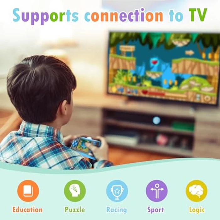 X-JOYKIDS Handheld Game for Kids Ages 4-10, 2025 Upgraded, 142 Classic Mini Games, TV Output, 2.5" LCD Screen, Portable Arcade System, Birthday for Children-Blue by X-JOYKIDS - Image 3