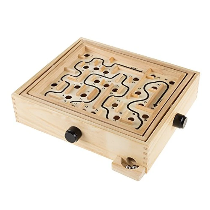 Labyrinth Game - Wooden Puzzle Maze with Two Steel Marbles - 11” x 9.25” Compact Handheld Labyrinth - Classic Mind-Challenging Kids Games for Ages 6 and Up by Hey Play by HEY! PLAY! - Image 1