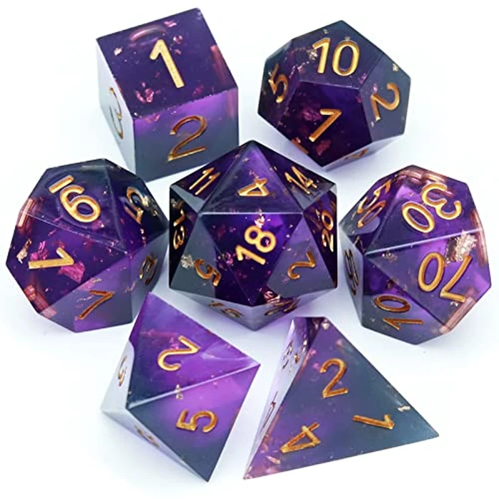 Haxtec DND Dice Set Sharp Edge Resin Dice with Dice Case Purple Black D&D Dice for RPG Role Playing Games Compatible with Dungeons and Dragons Gift War Series by Haxtec - Used - Like New condition - US$15.70